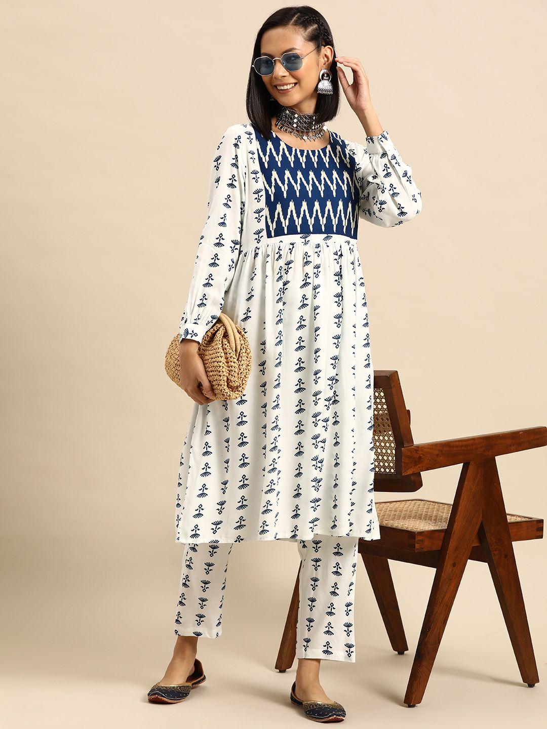 sangria women ethnic motifs printed kurta with trousers