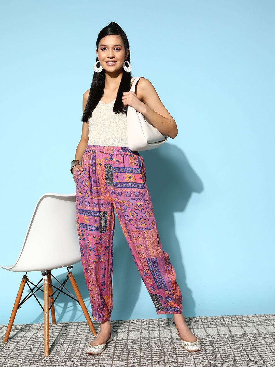 sangria women ethnic motifs printed pleated fusion pants