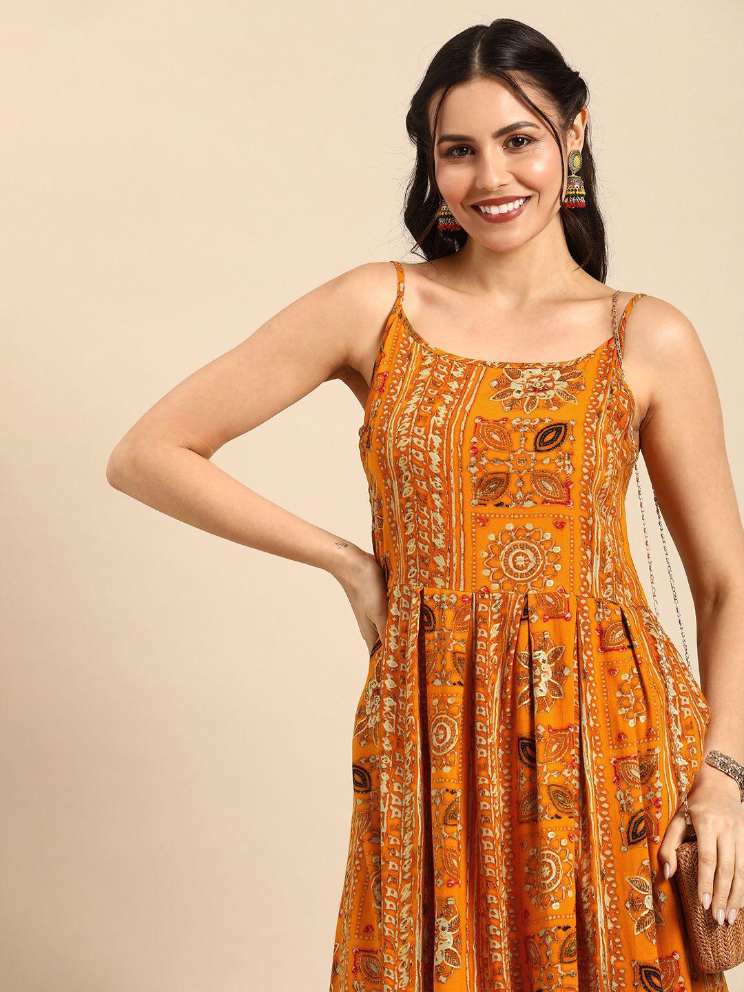 sangria women ethnic motifs printed pleated kurta with dhoti pants