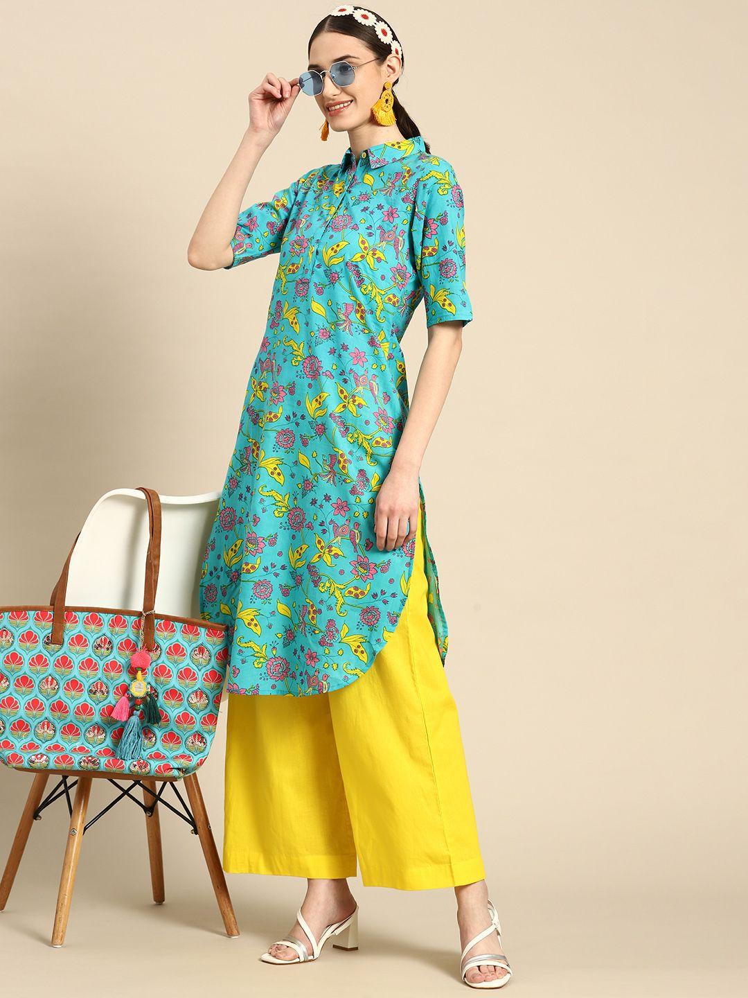 sangria women ethnic motifs printed pure cotton kurta with palazzos