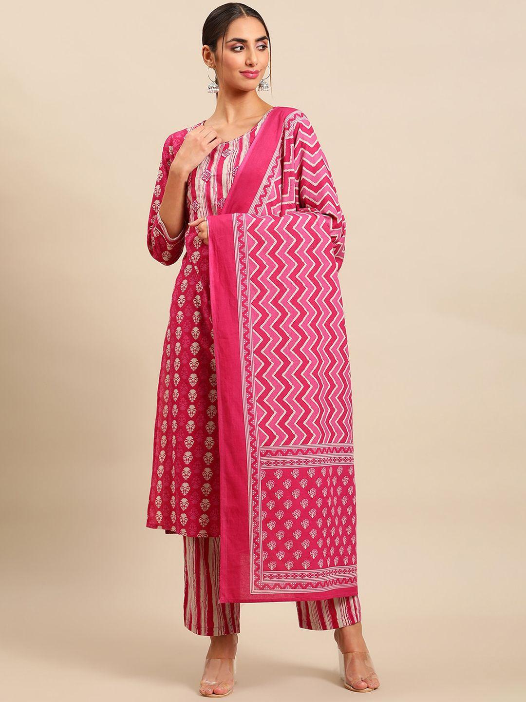 sangria women ethnic motifs printed pure cotton kurta with trousers & with dupatta