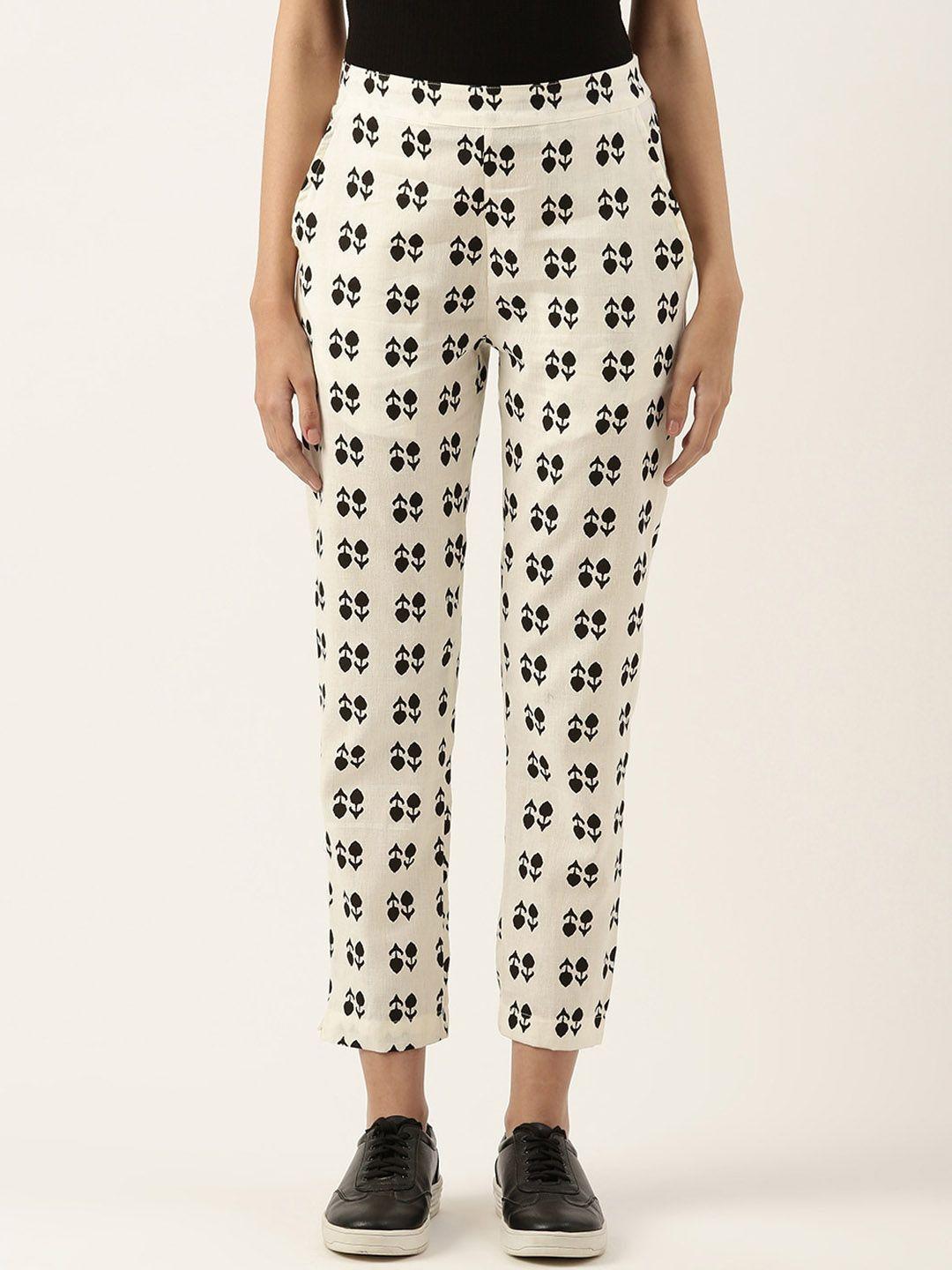 sangria women ethnic motifs printed relaxed straight leg cotton trousers