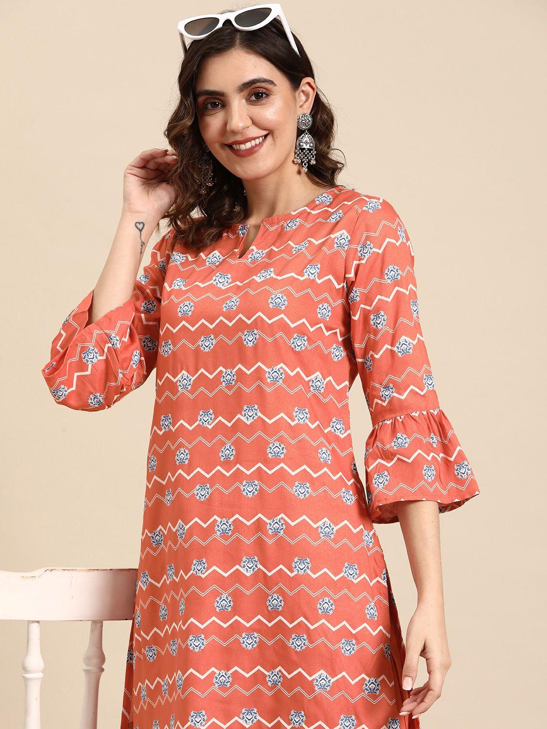 sangria women ethnic motifs printed straight kurta with solid trousers