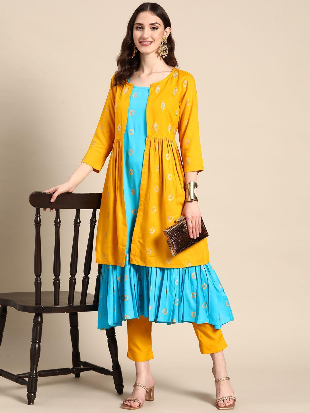 sangria women floral layered kurta with trousers