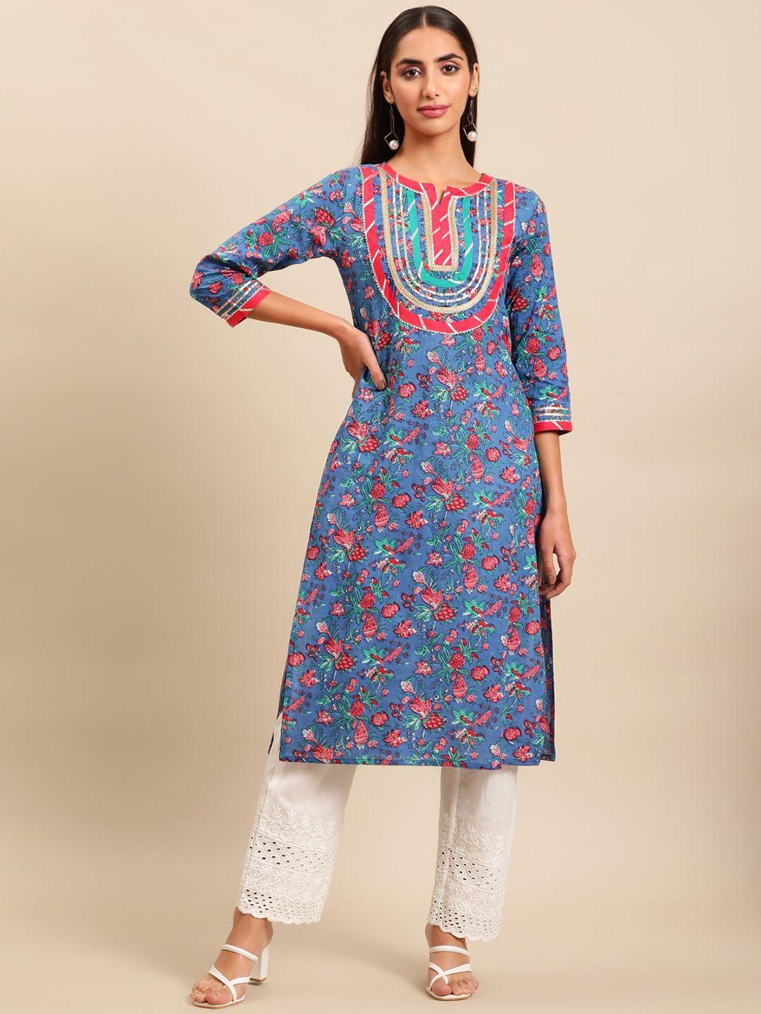 sangria women floral printed gotta patti floral cotton kurta