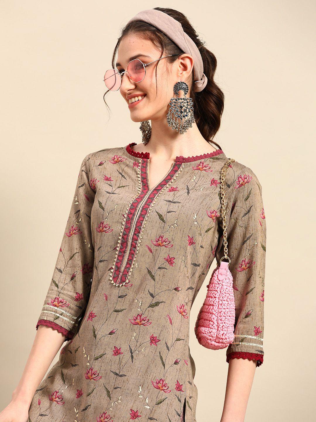 sangria women floral printed gotta patti kurta with trousers