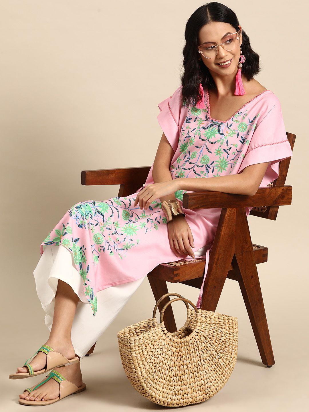 sangria women floral printed kaftan kurta