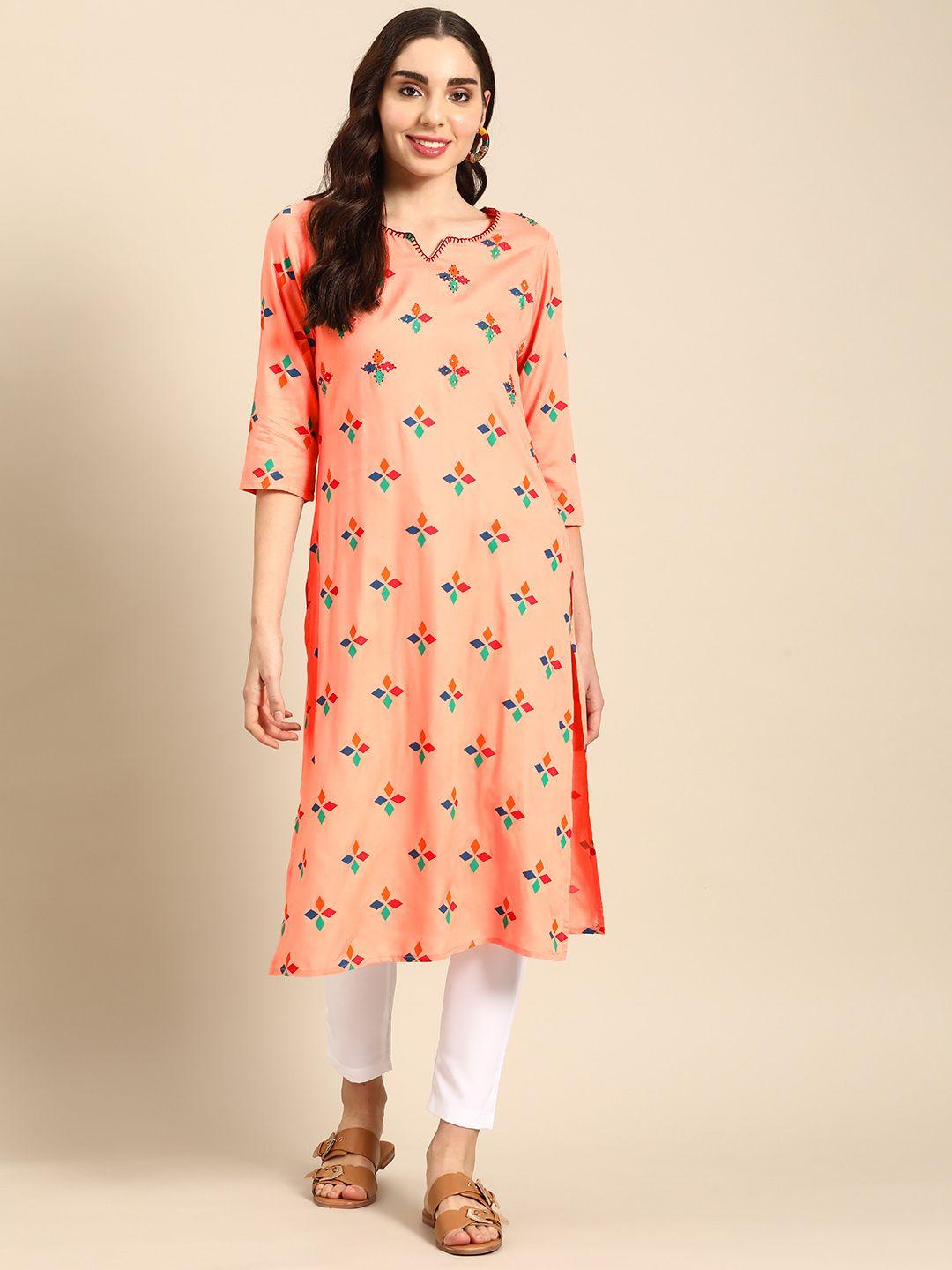 sangria women floral printed kantha work kurta