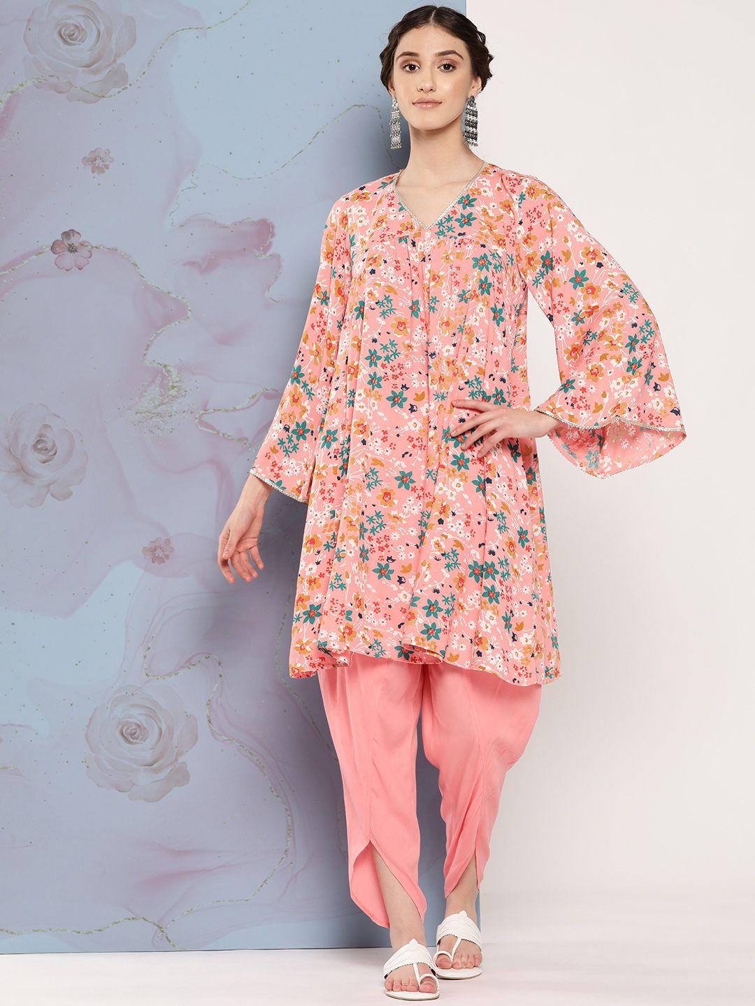 sangria women floral printed kurta with dhoti pants