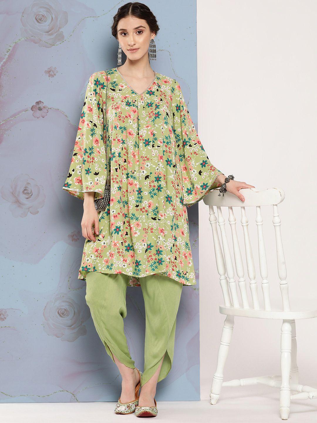 sangria women floral printed kurta with dhoti pants