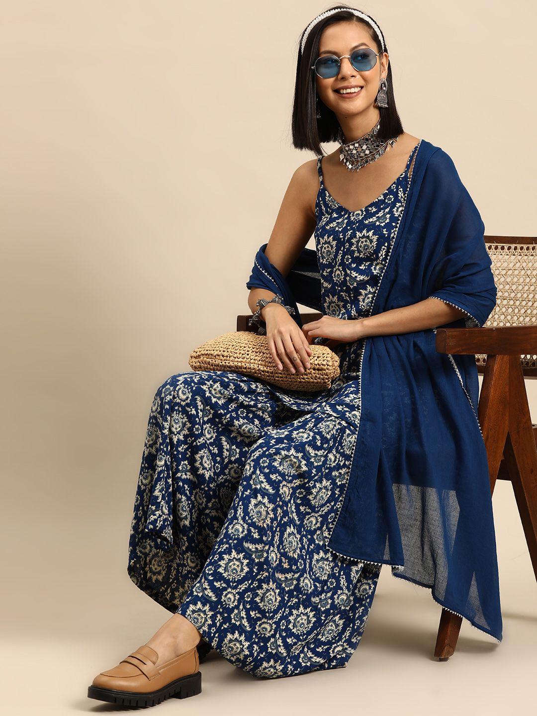 sangria women floral printed kurta with sharara & dupatta