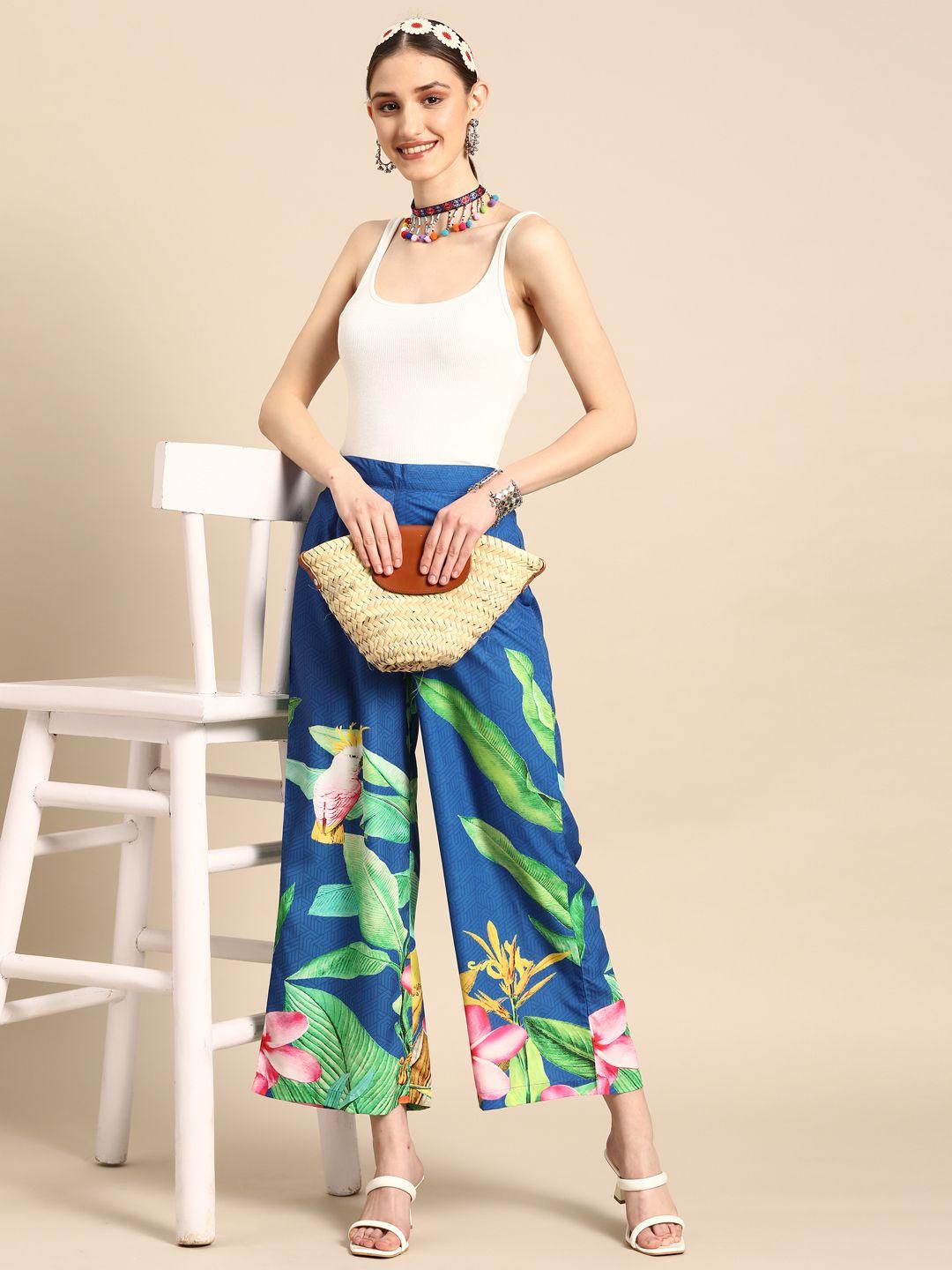 sangria women floral printed pleated parallel trousers