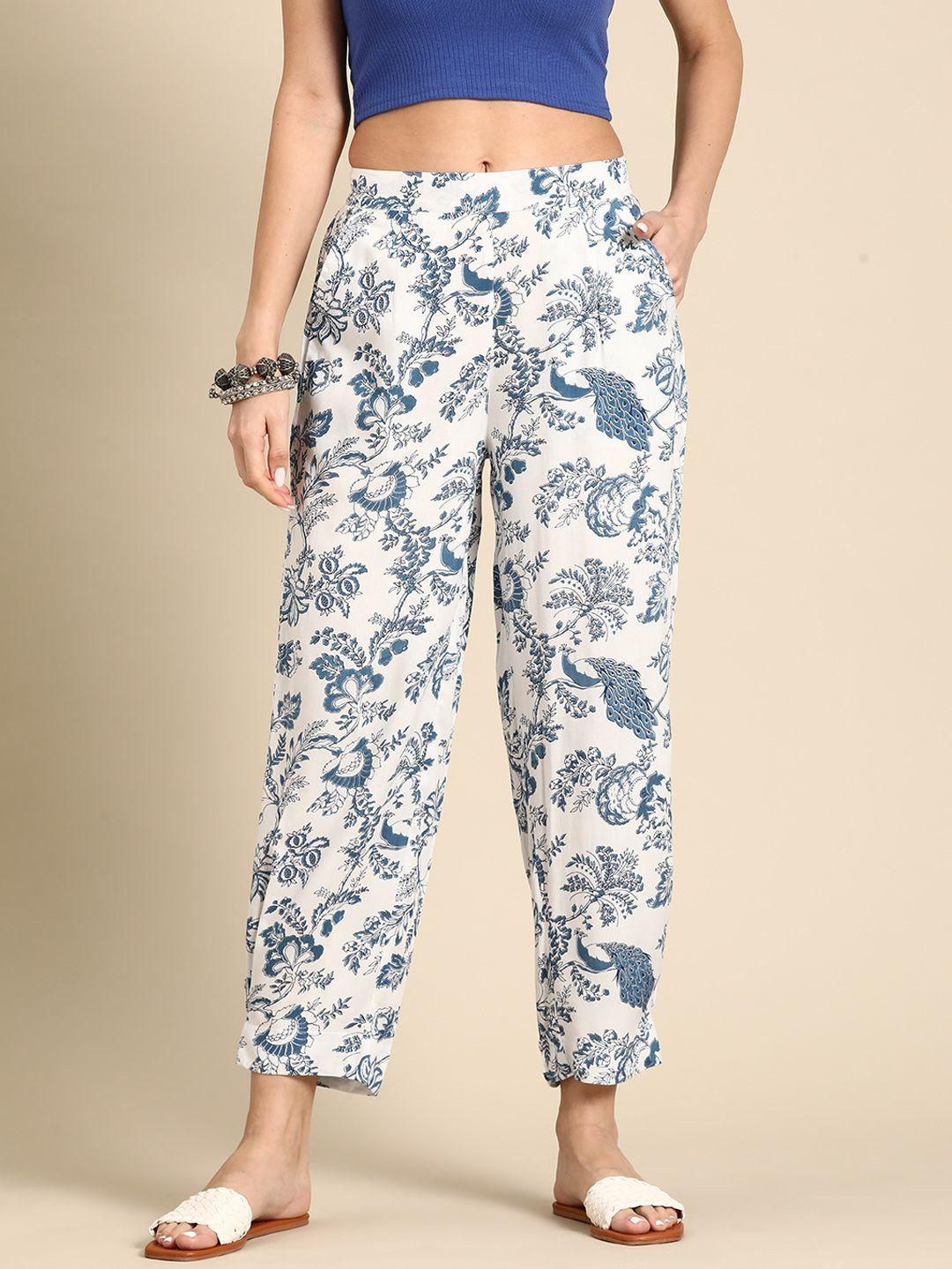 sangria women floral printed regular fit trousers