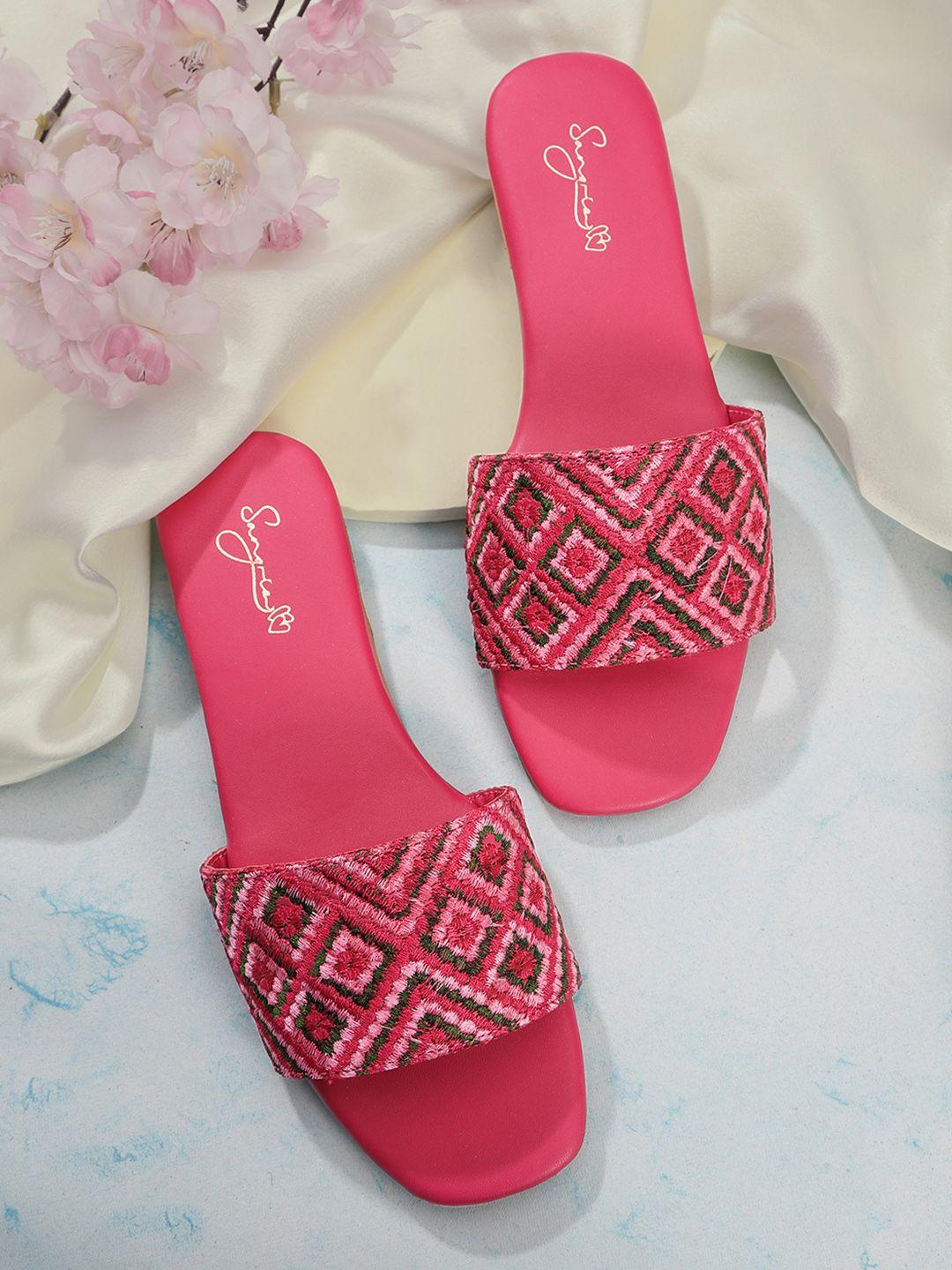 sangria women geometric woven design open toe flats