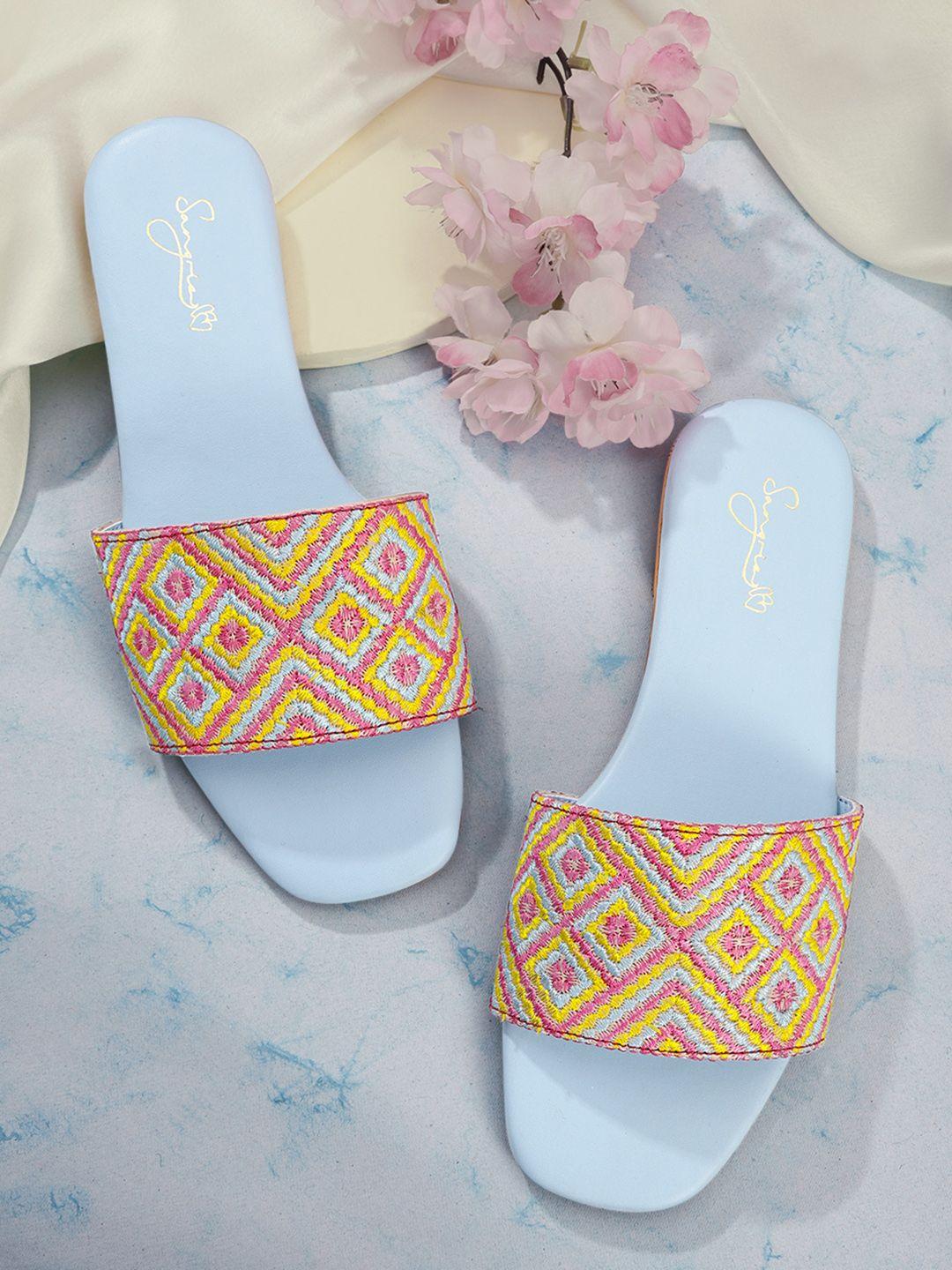 sangria women geometric woven design open toe flats