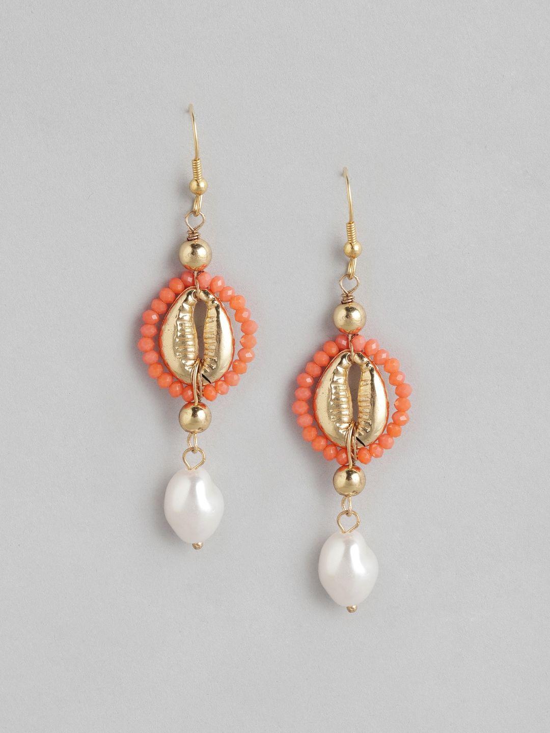sangria women golden & peach contemporary drop earrings