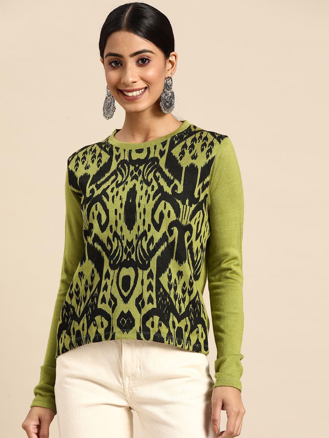 sangria women green & black acrylic printed pullover