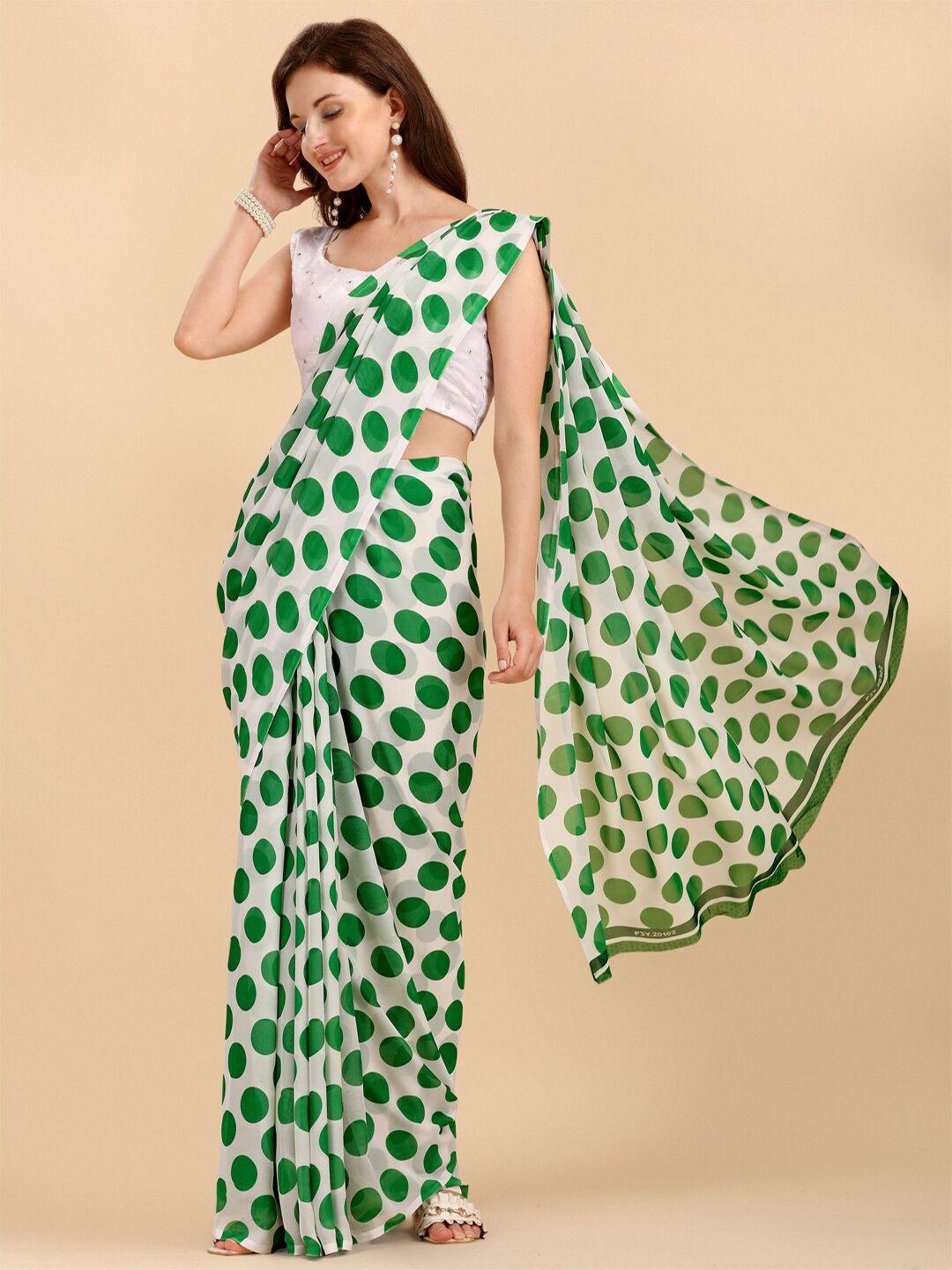 sangria women green & white pure georgette saree