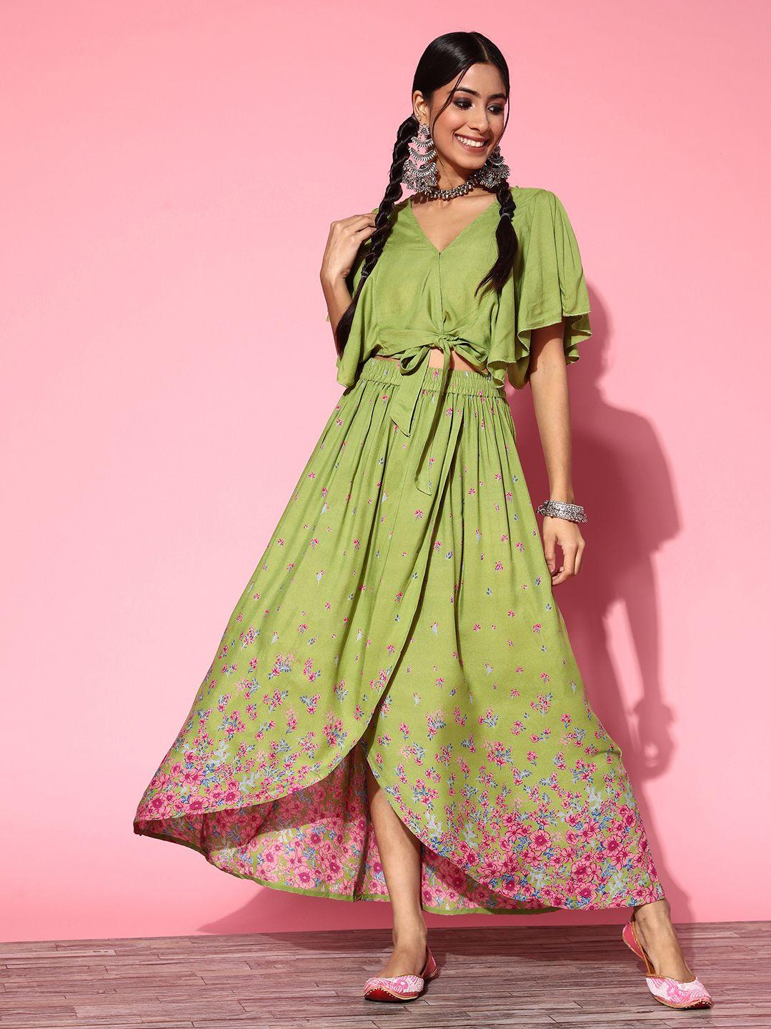 sangria women green floral printed co-ords set