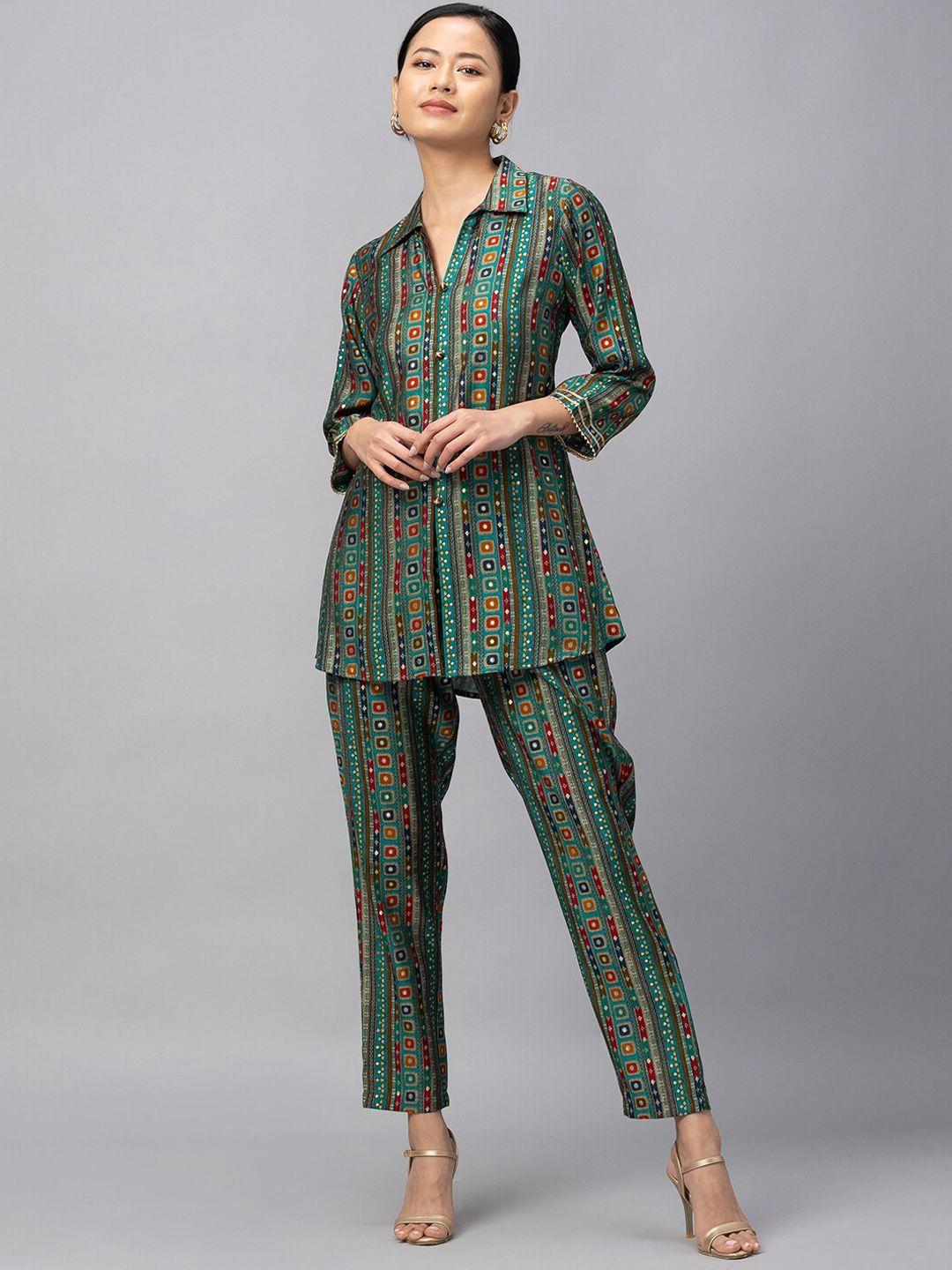 sangria women green printed co-ords