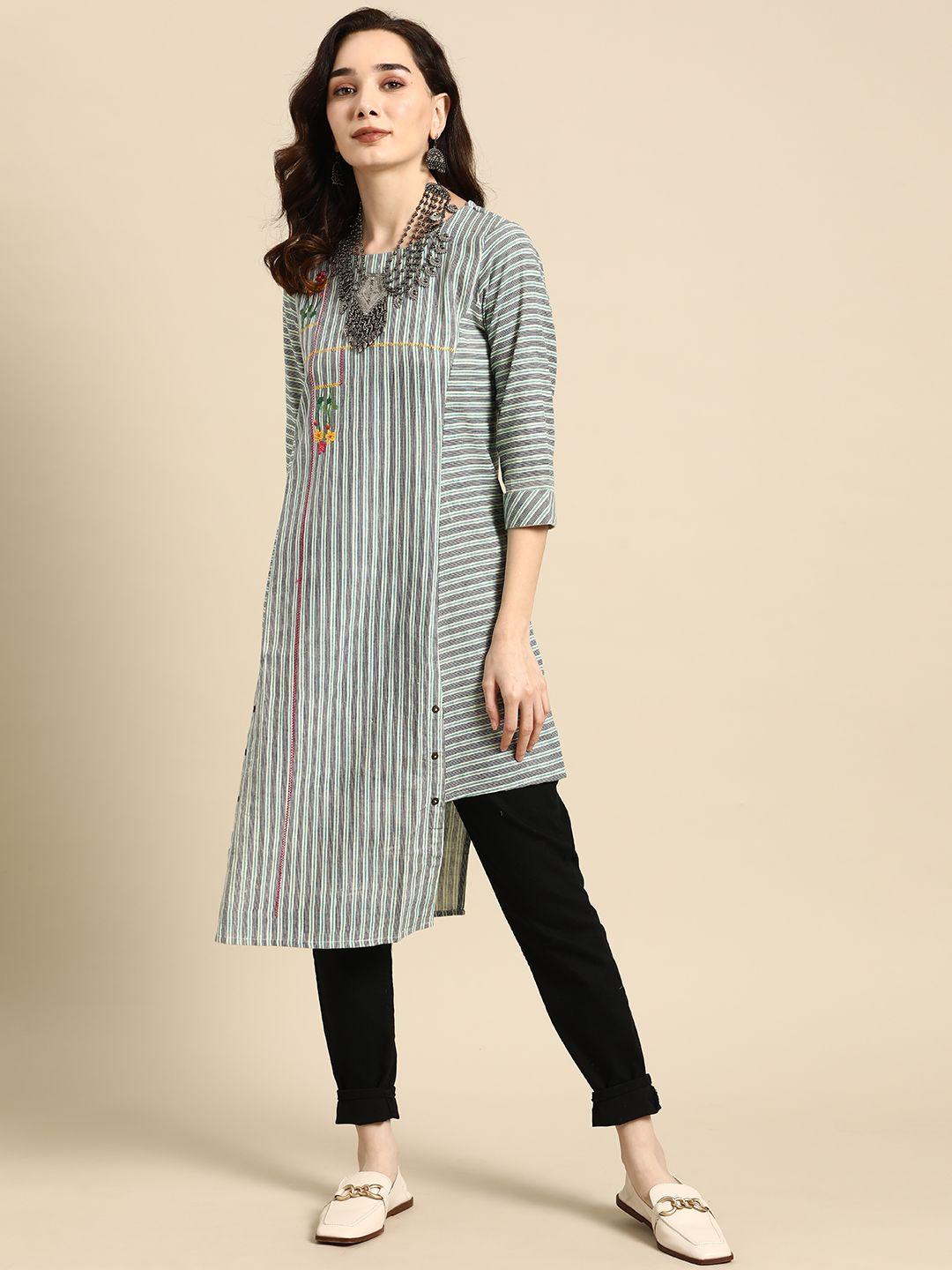 sangria women green striped kurta