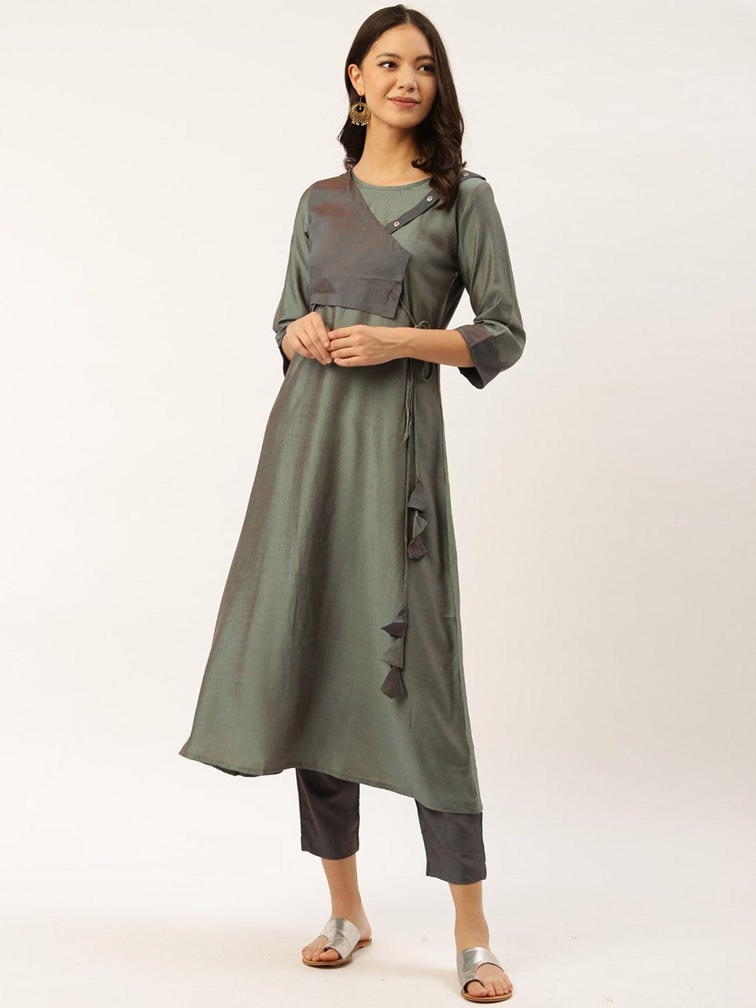 sangria women green yoke design yoke design kurta