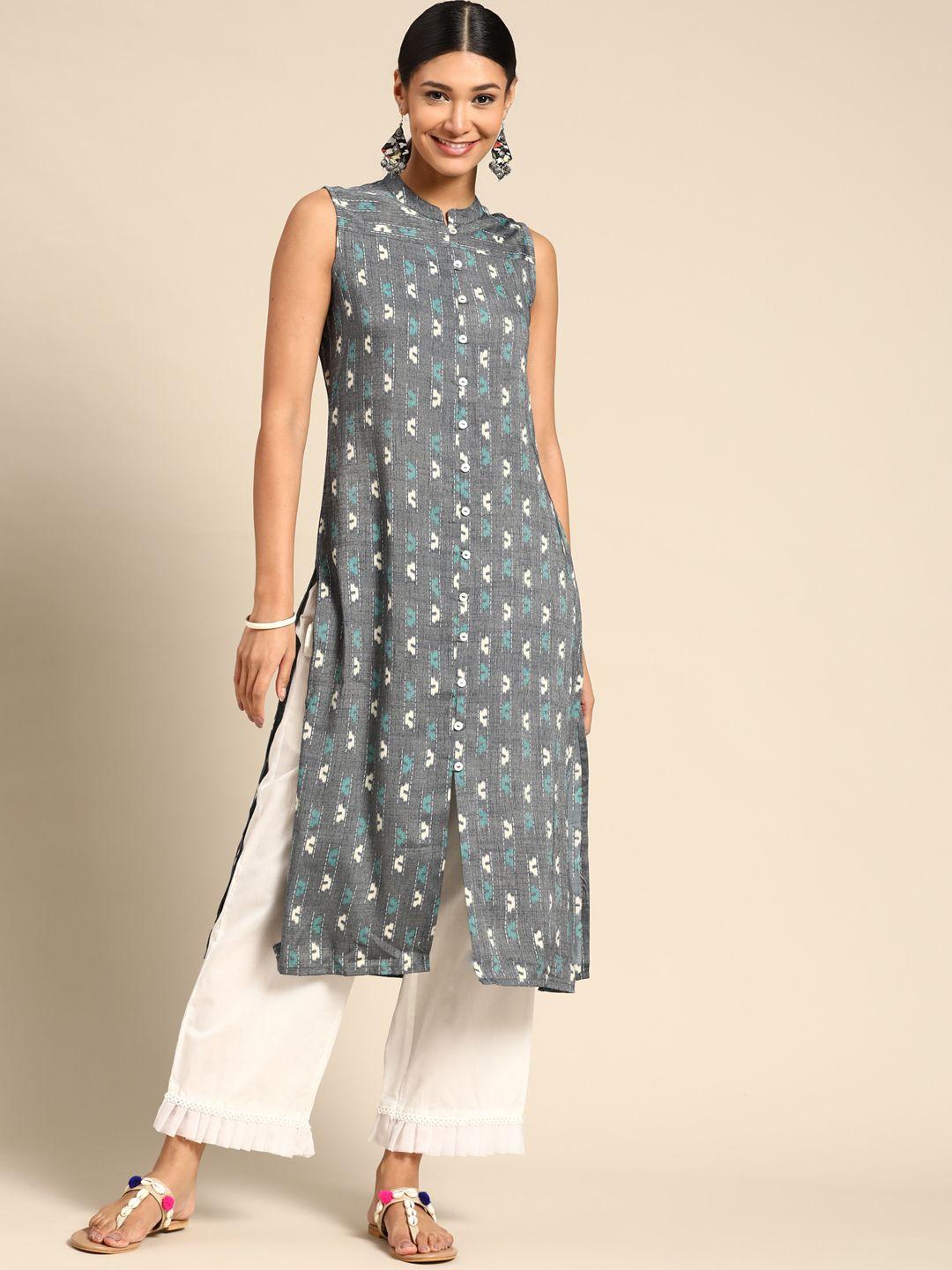 sangria women grey & white printed kurta