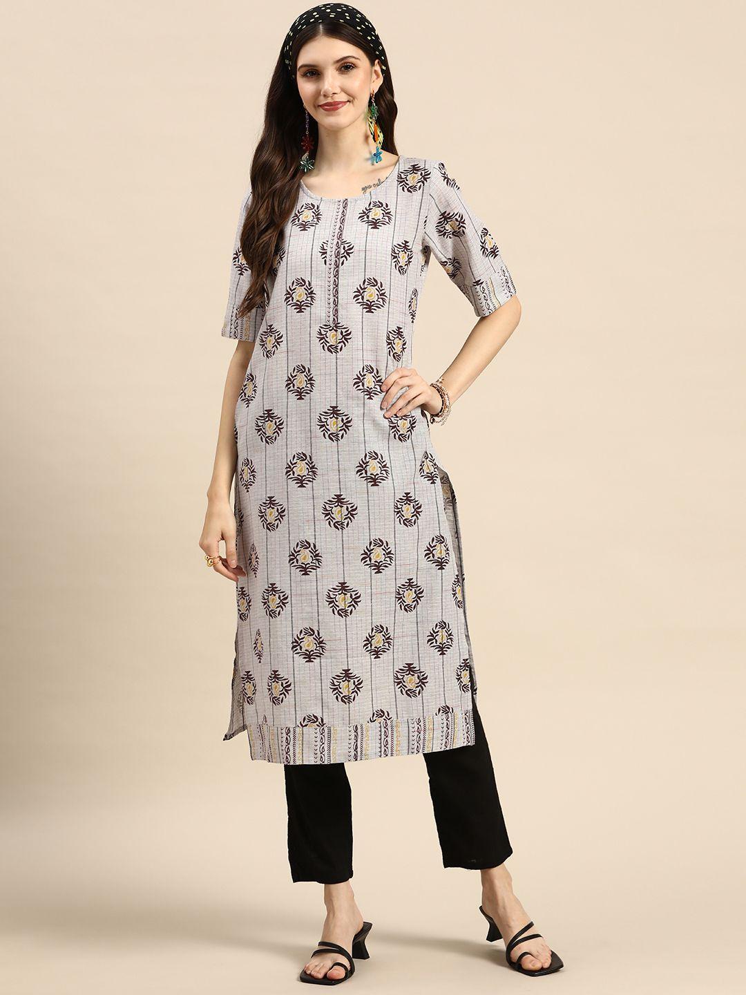 sangria women grey floral printed floral kurta