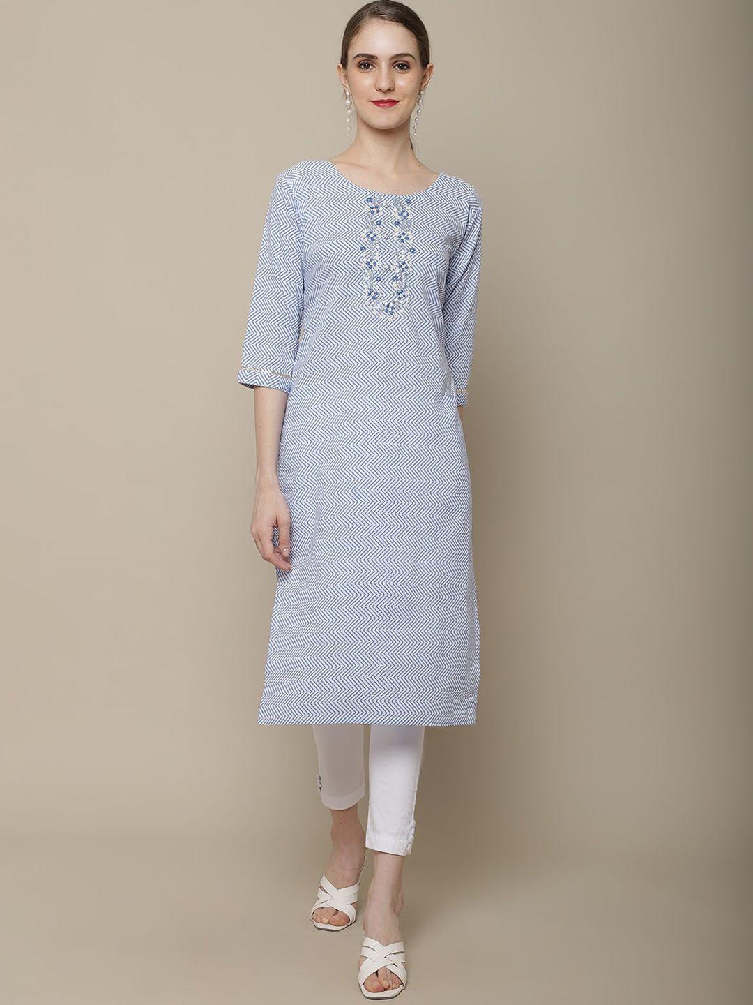 sangria women lavender geometric printed flared sleeves thread work kurta