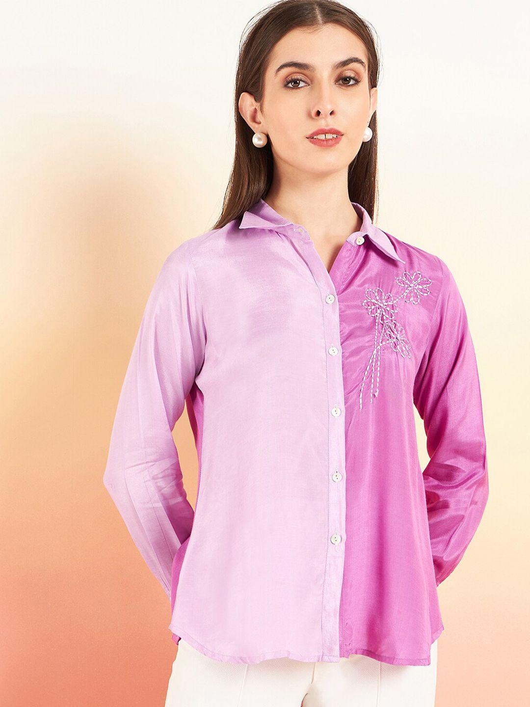 sangria women lavender opaque colourblocked casual shirt