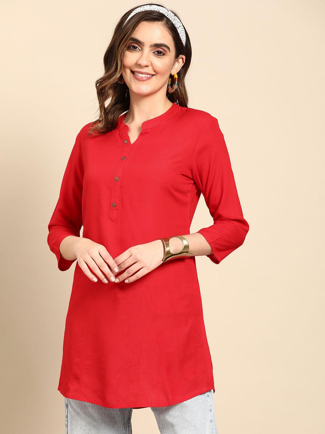 sangria women mandarin collar straight kurti