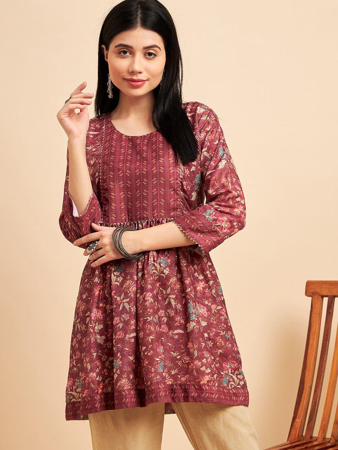 sangria women maroon floral printed floral kurta