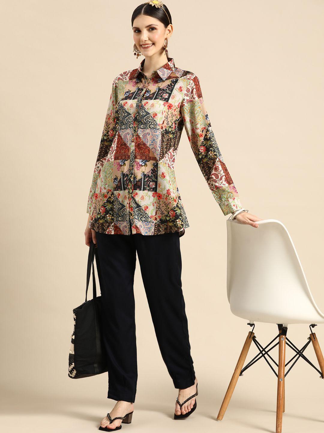 sangria women multicoloured classic floral printed casual shirt