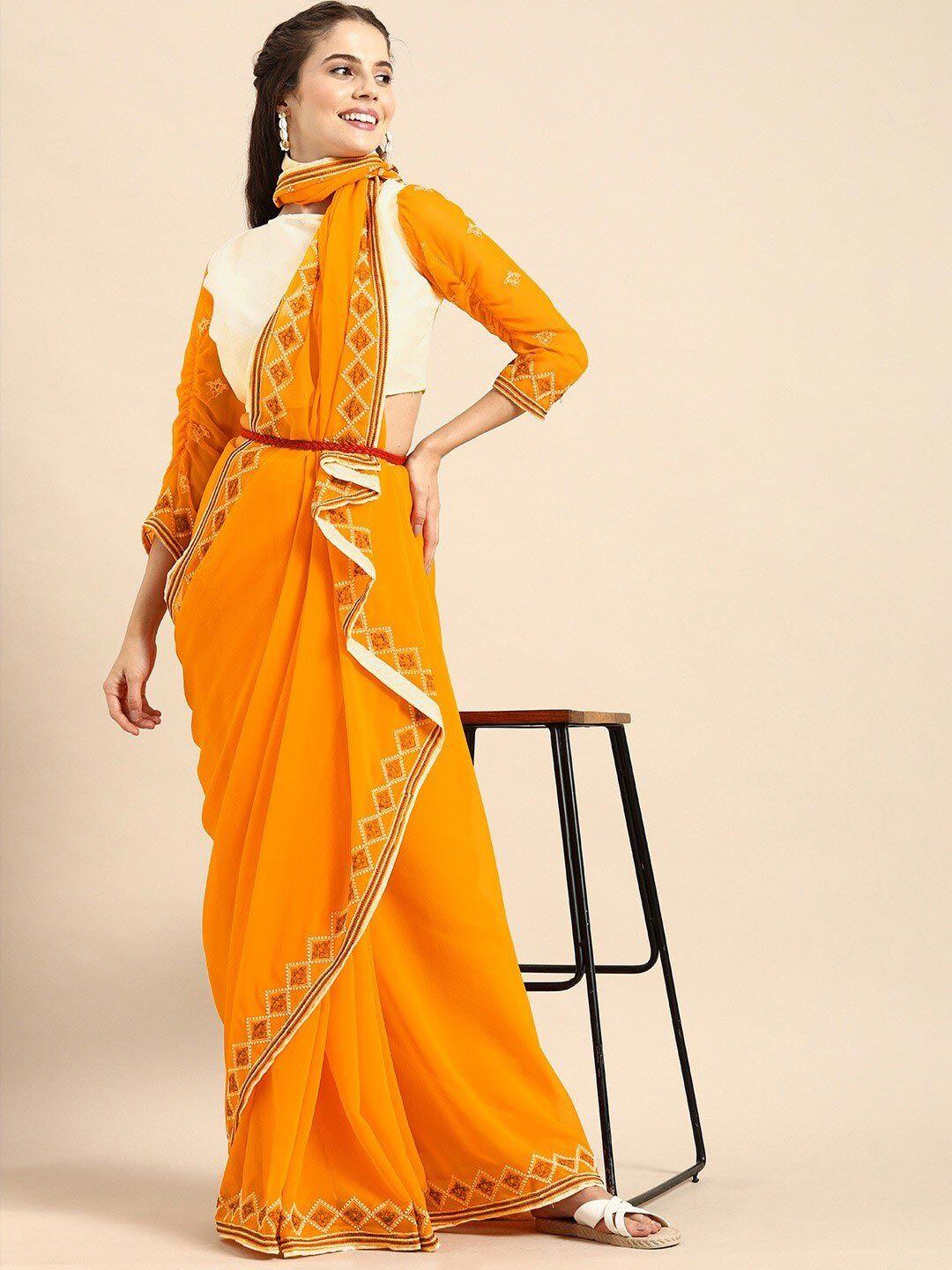 sangria women mustard sarees