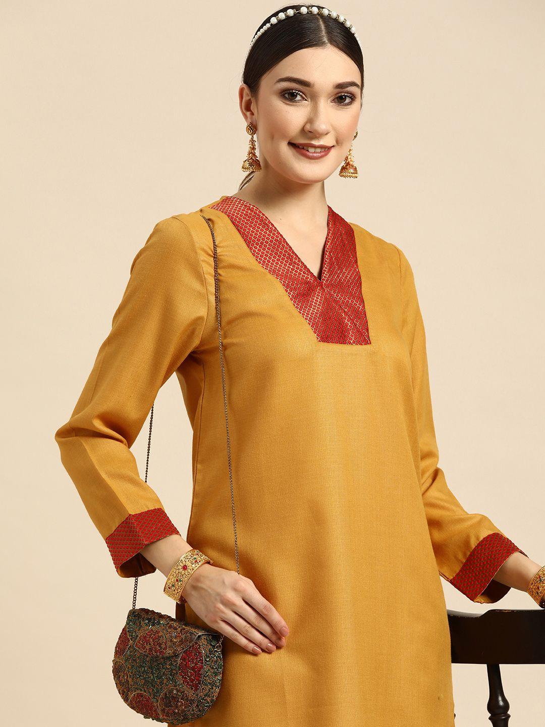 sangria women mustard solid straight kurta