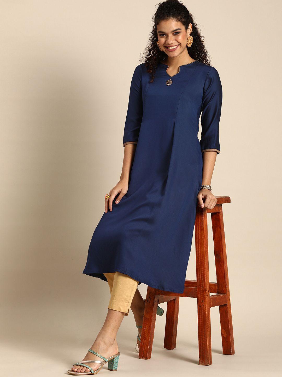 sangria women navy blue indigo kurta