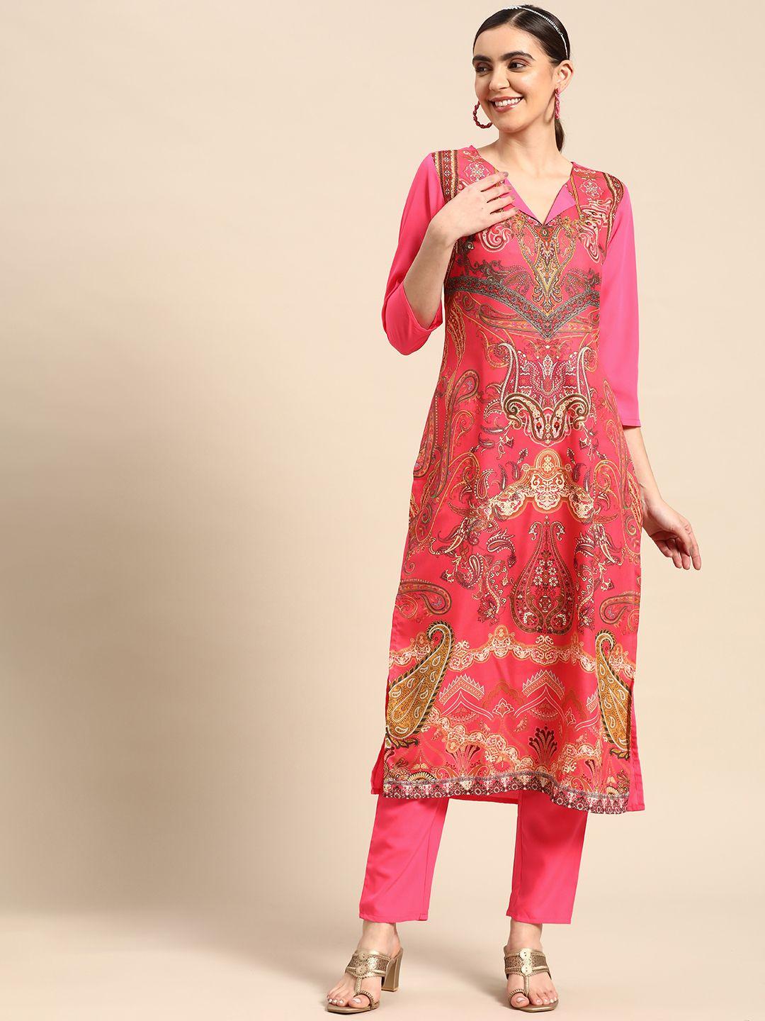 sangria women paisley printed kurta with trousers