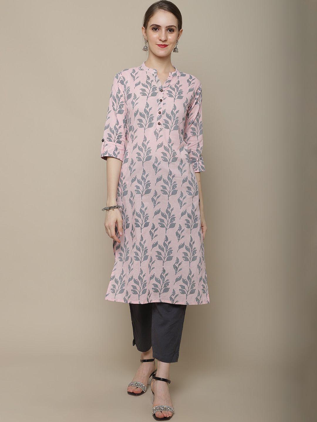 sangria women pink & grey floral printed kurta