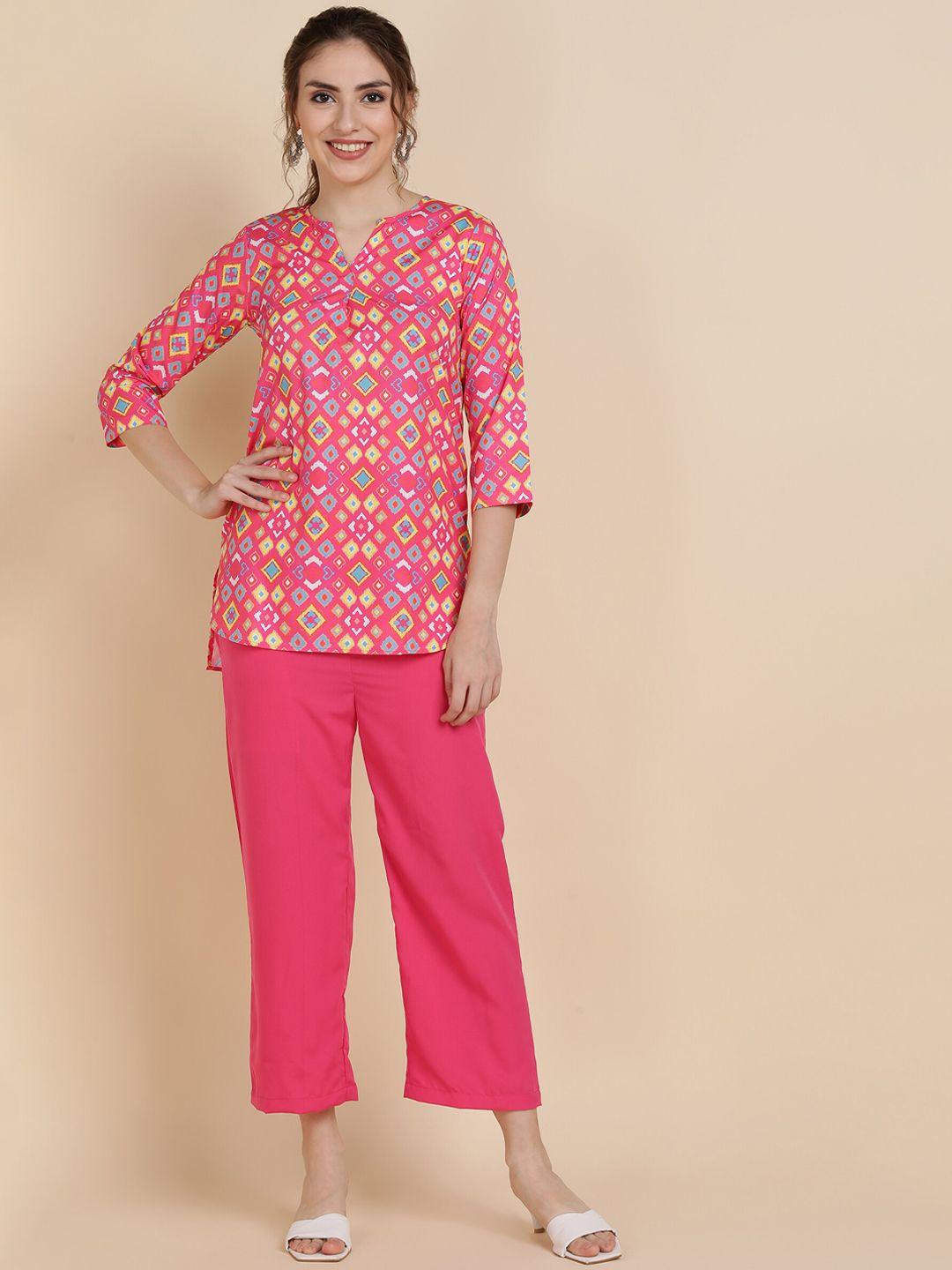 sangria women pink & yellow printed co-ords