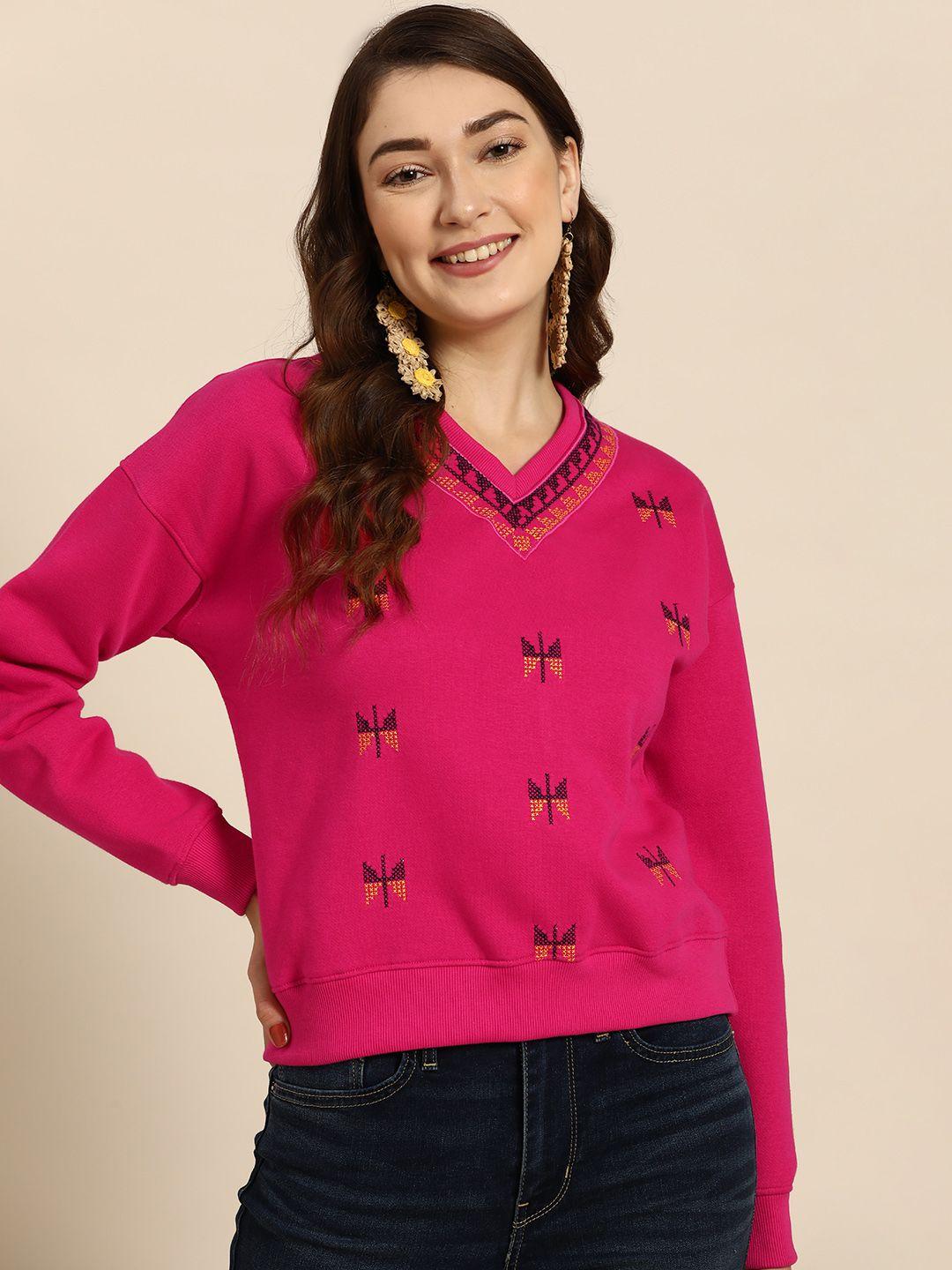 sangria women pink embroidered sweatshirt