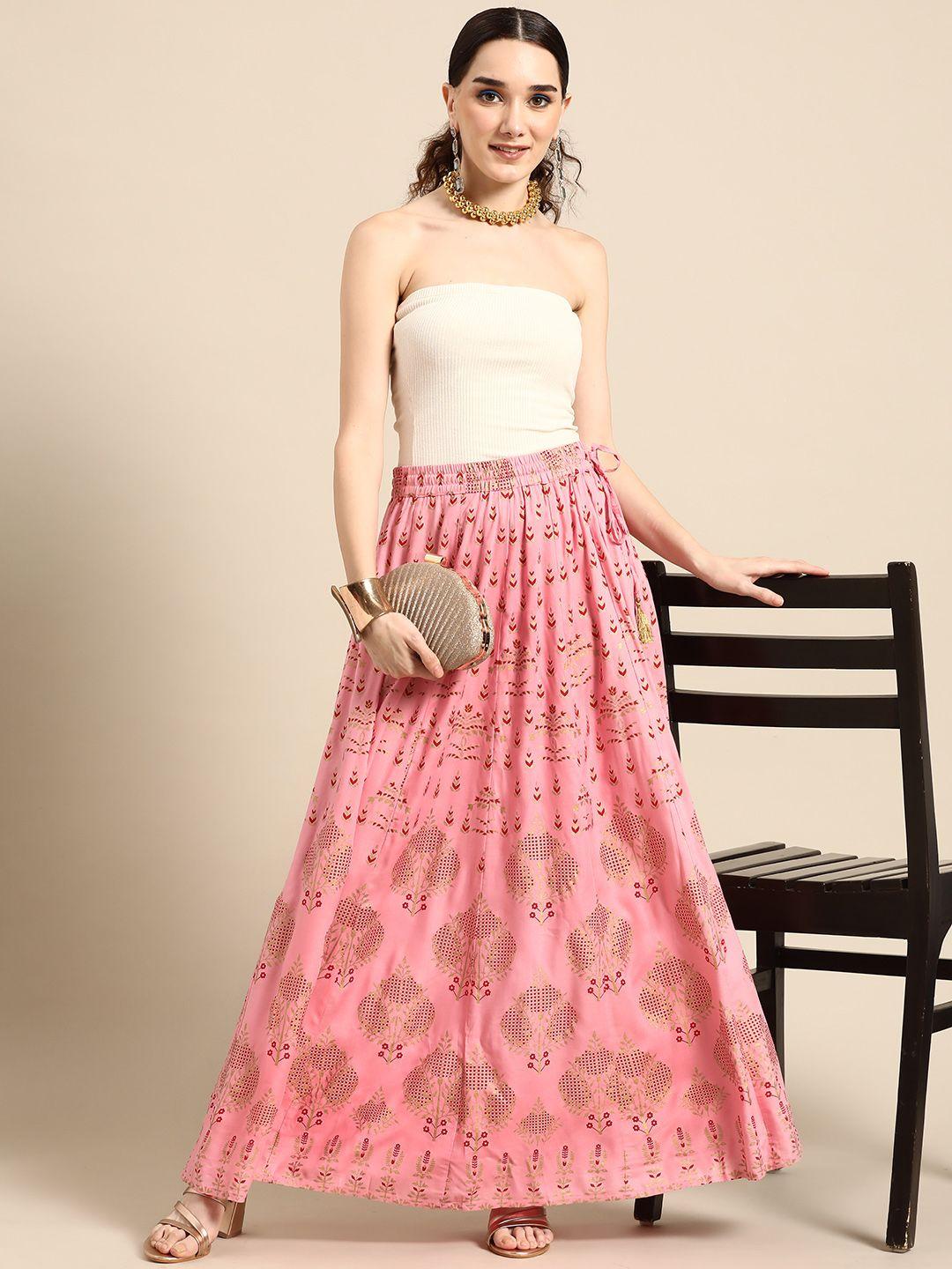 sangria women pink floral printed flared skirt