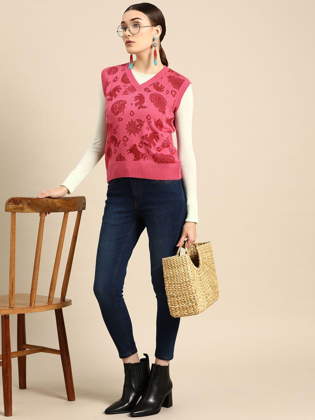 sangria women pink floral sweater vest