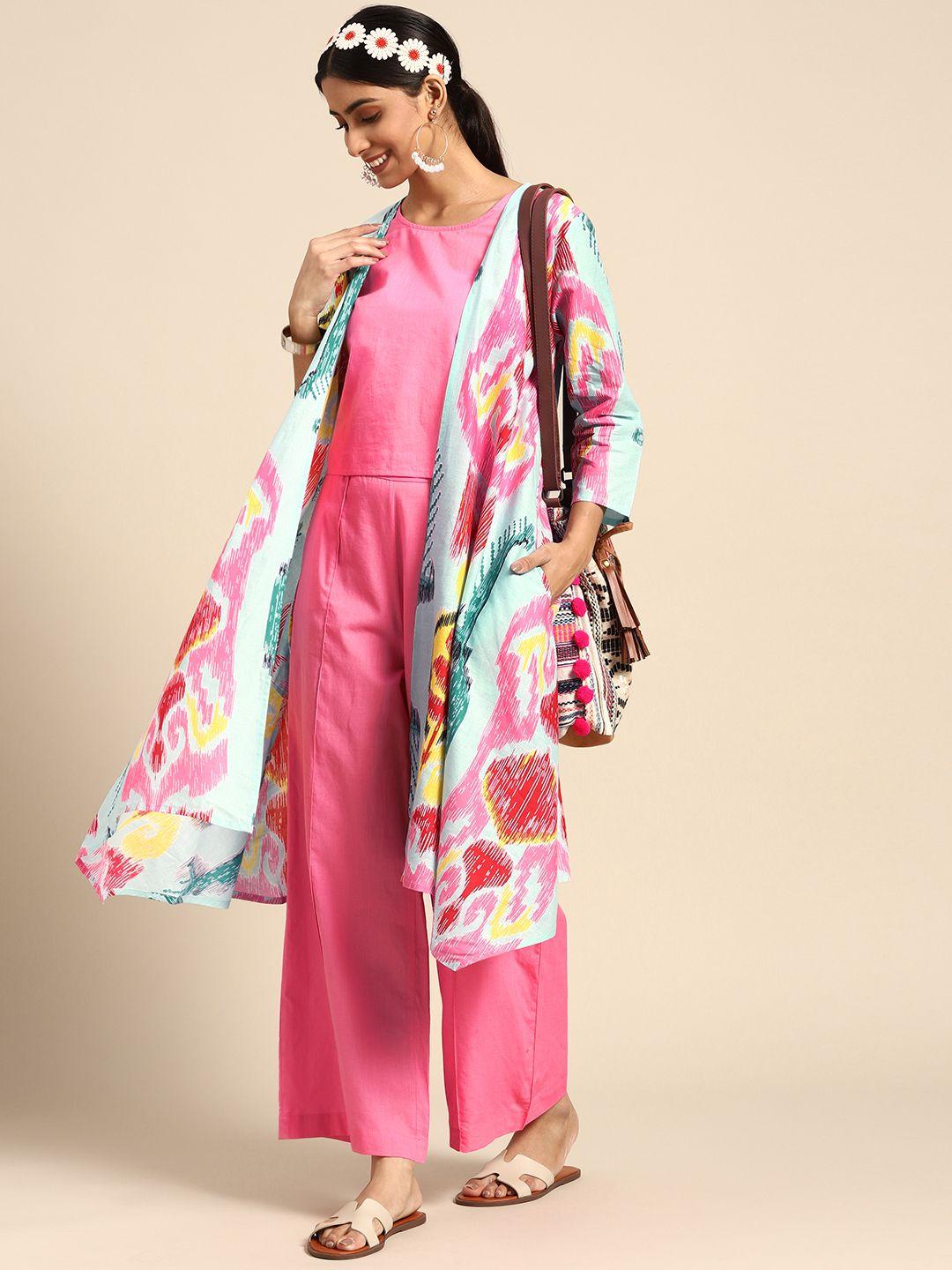 sangria women pink printed co-ord set