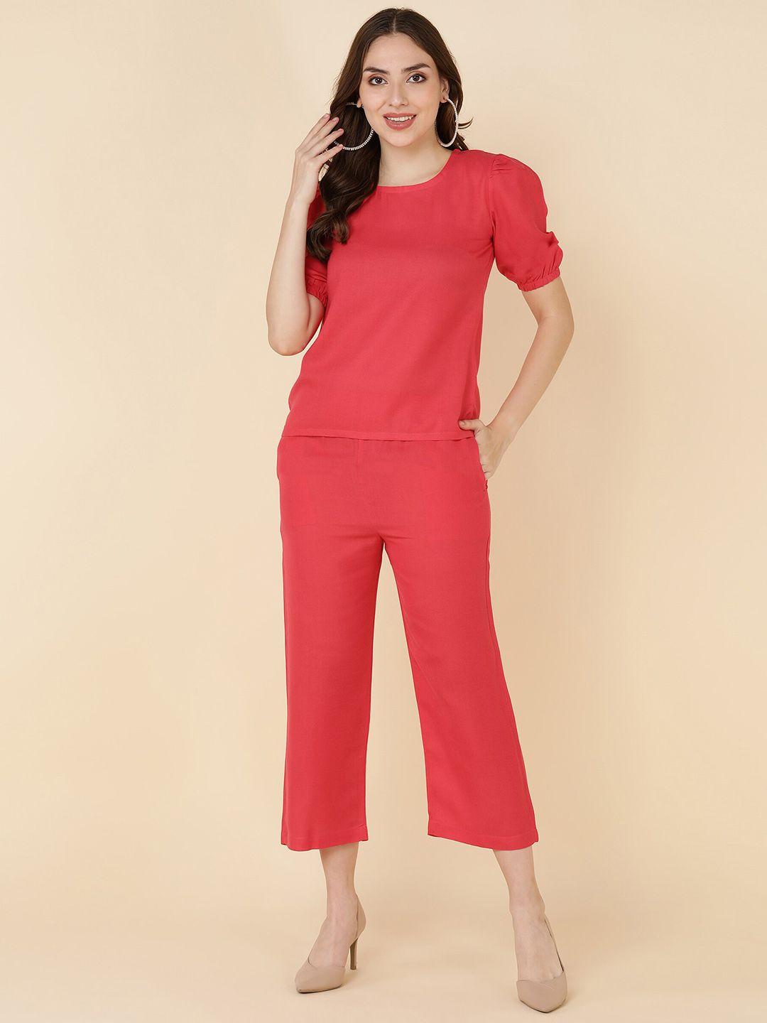 sangria women pink solid cotton co-ords