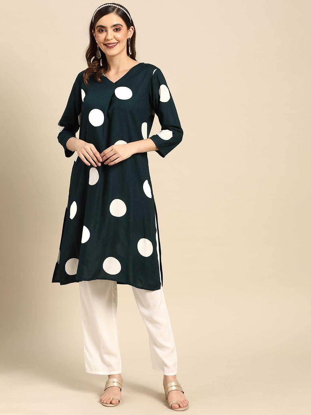 sangria women polka dots printed straight kurta