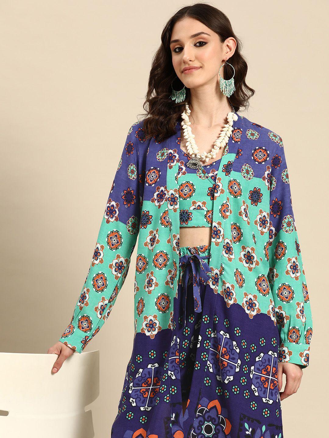 sangria women printed co-ords with longline jacket