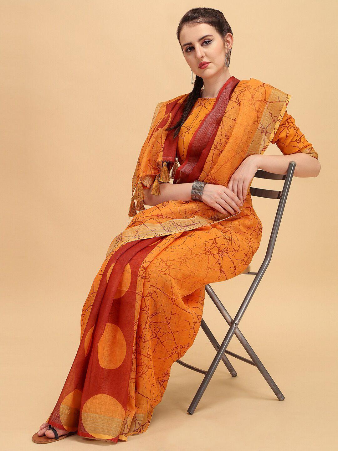 sangria women printed mustard sarees