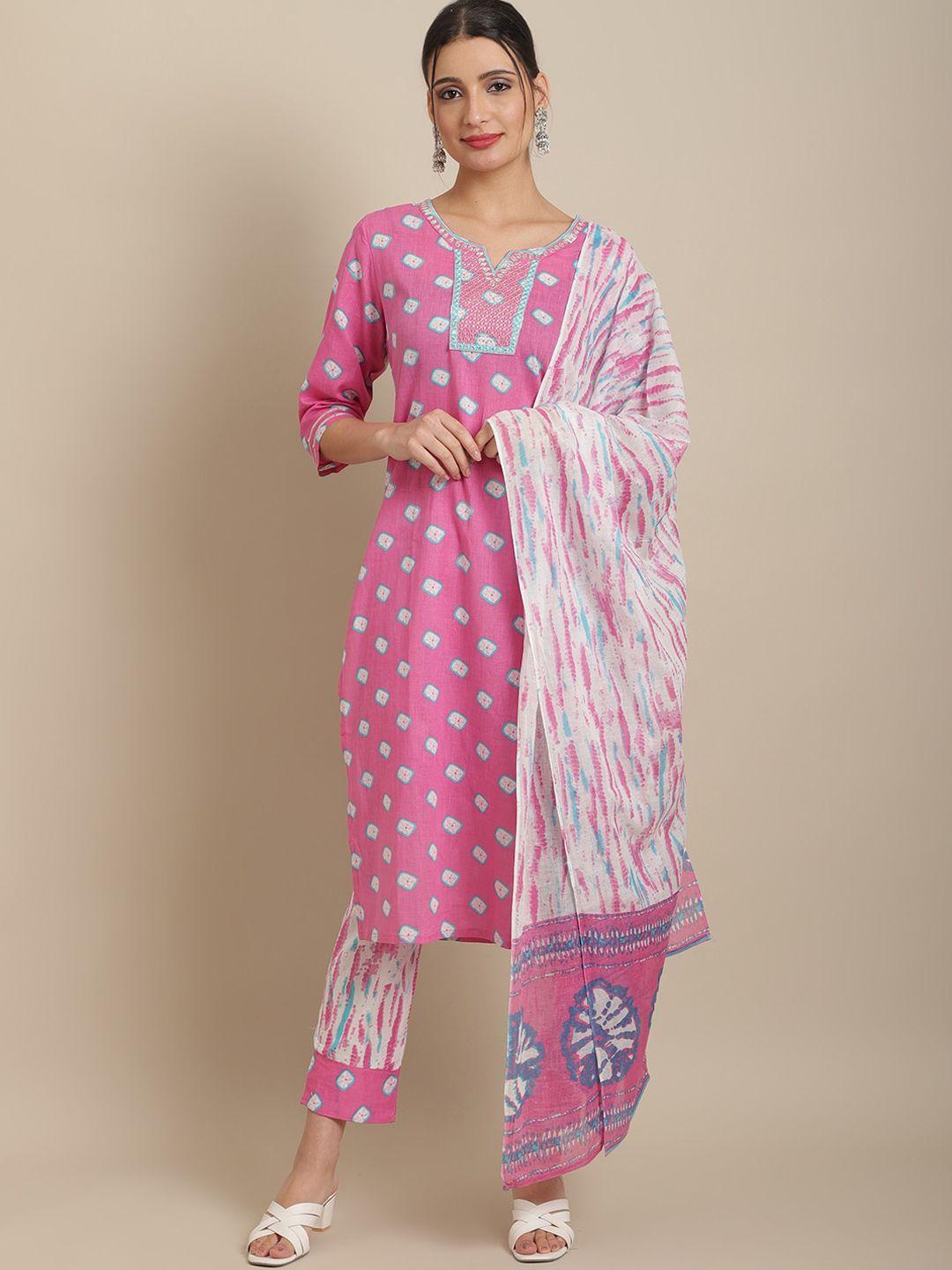 sangria women printed pure cotton kkurts with trousers & with dupatta