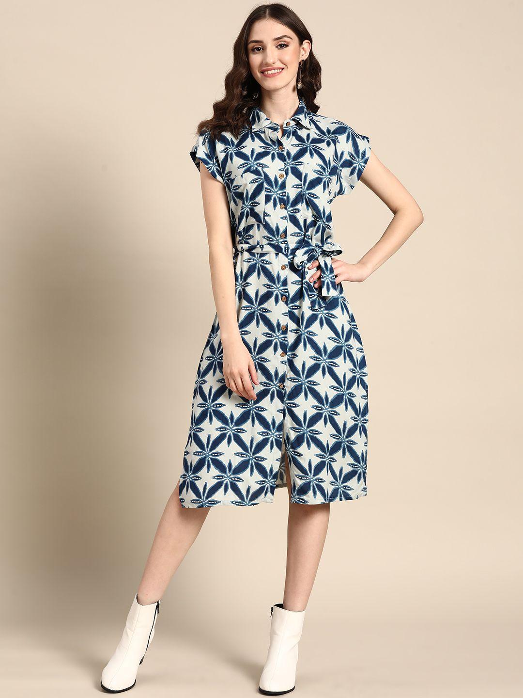 sangria women printed shirt dress with belt