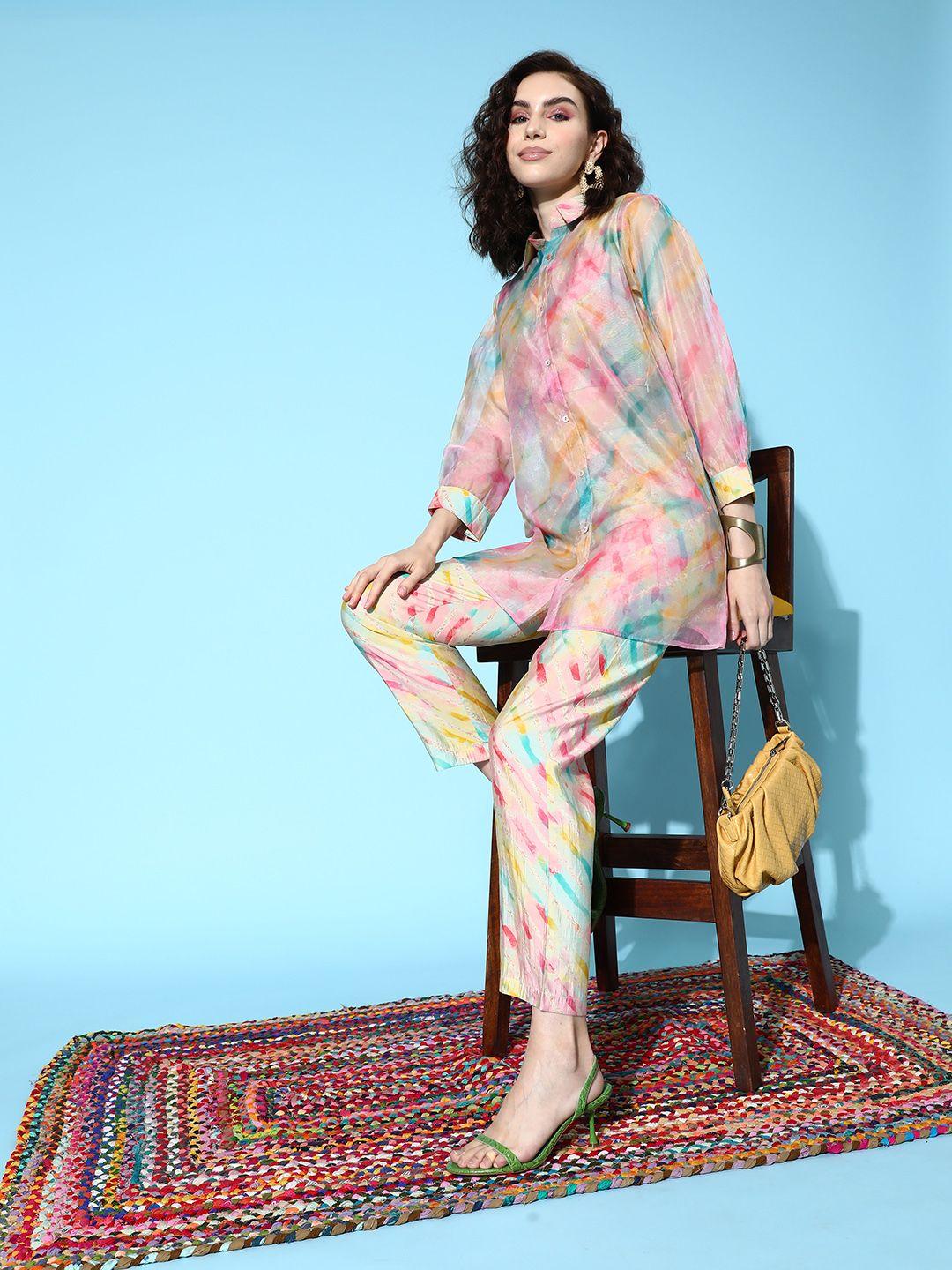 sangria women printed top with trousers & with jacket